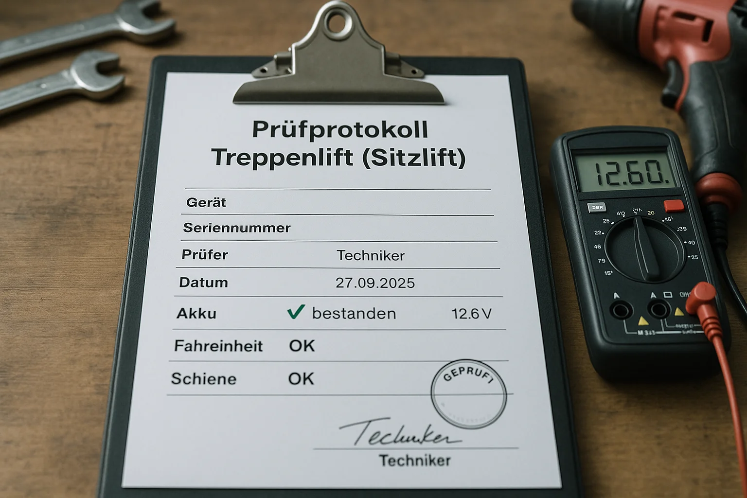 Prüfprotokoll und Akkudatum im Angebotsdokument